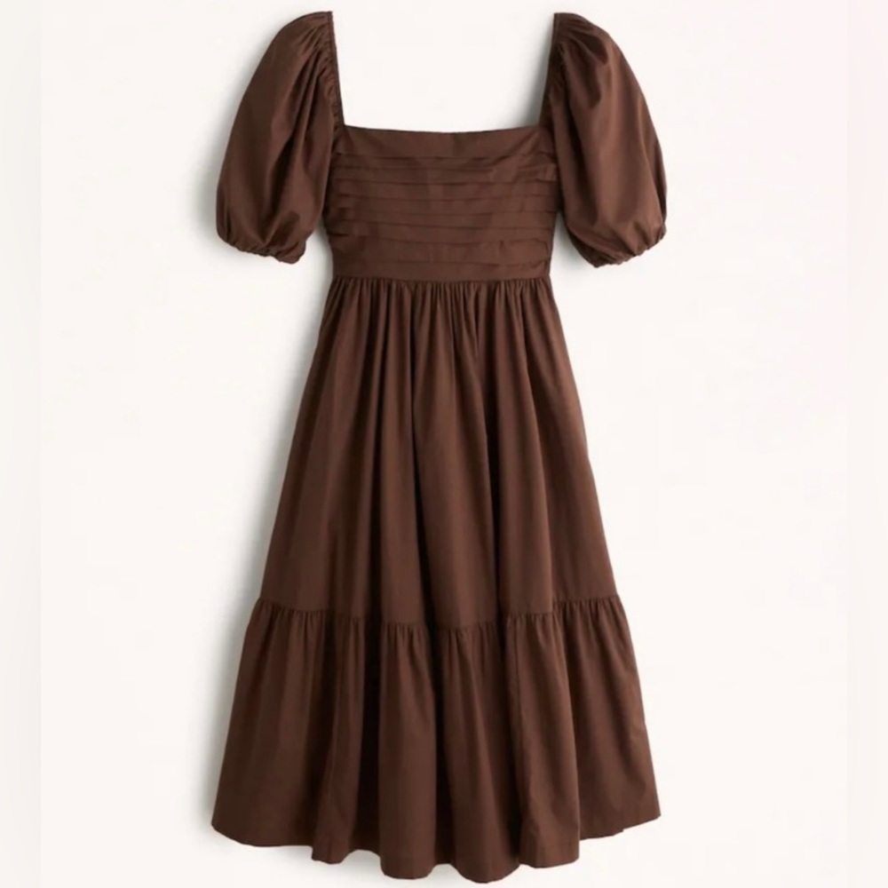 Abercrombie Ruched Puff Sleeve Poplin Midi Dress